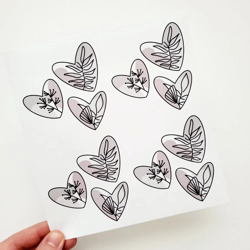 LB068 Neutral Palette Abstract Heart Line Art Plants Sticker Sheets [Price Firm] - Picture 5 of 12